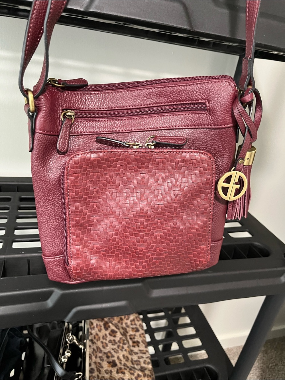 Genuine Soft Leather Women’s Crossbody Bag in Burgundy - WovenTextured